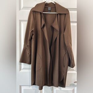 Clara Sun Woo Brown Open Front Long Coat/Jacket Size L Draped Boho Lagenlook